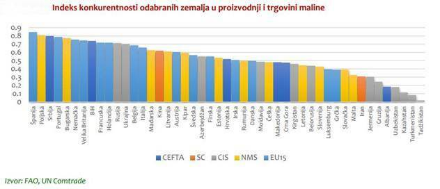 Indeks konkurentnosti u proizvodnji i trgovini malinom - © SEEDEV